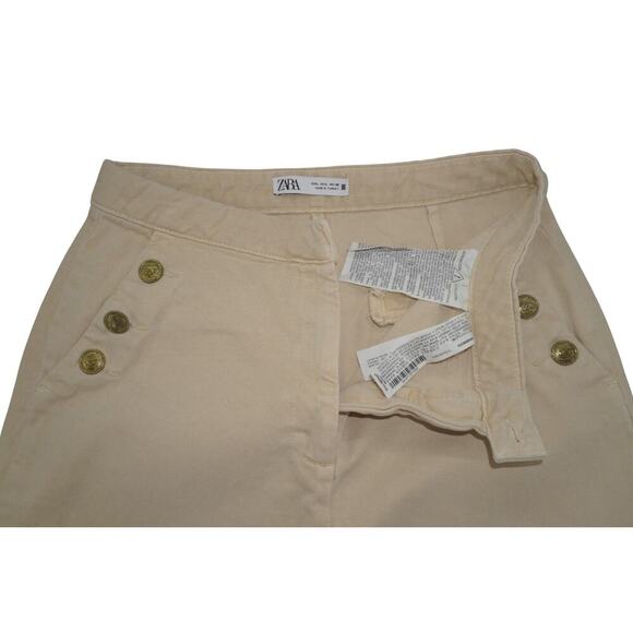 ZARA Women Khaki High Rise Sailor Pants Size 30 Beige Straight Leg Trousers - Picture 4 of 8